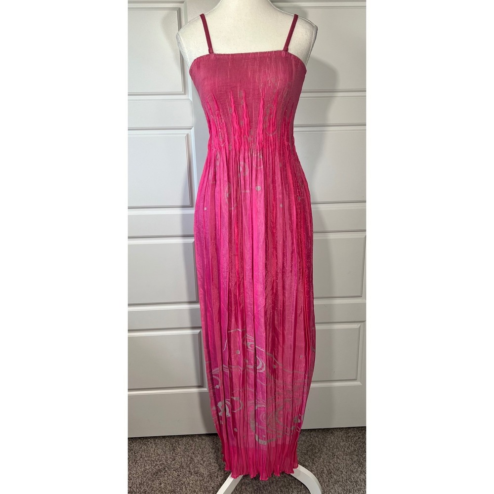 Lapis Pink Maxi Dress Sleeveless Pleated Floral Print Beach‎ Vacation One Size